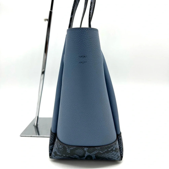 Michael Kors Reed Large Tote Bag Denim Snakeskin Blue - Picture 4 of 11